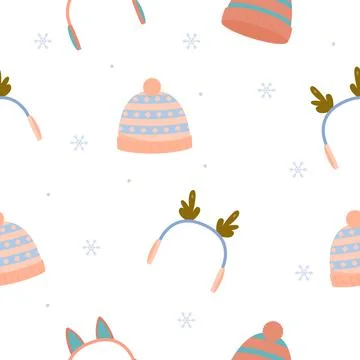 Winter hats seamless pattern. Warm hat. Winter accessories Stock Illustration