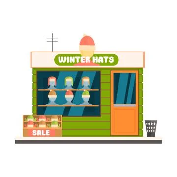 Winter Hats Store Front Vector Illustration Stock Illustration