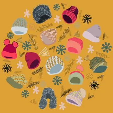 Winter headwear circle shape border. Stock Illustration