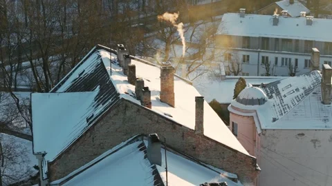 Winter Heating In Riga Latvia - Baltic Homes During Severe Northern Cold Stock Footage 345474645