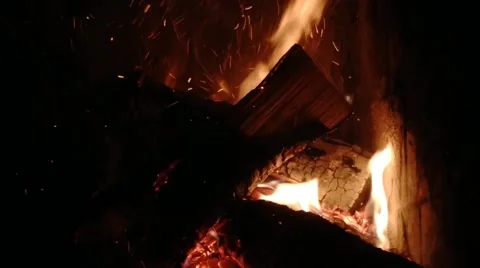Winter heating in a room with a warm fireplace Stock Footage 201341422