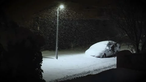 Winter Heavy Snow Slow Motion Car Covered in Snow in the Street Stock Footage 231020902