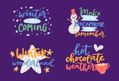 Winter Hello logo vector badge text letters motivation welcome wintertime Stock Illustration