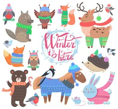 Winter is Here Poster Animals Vector Illustration Stock Illustration