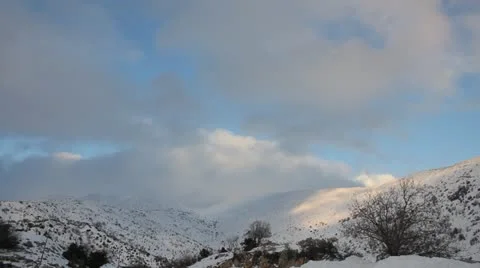 Winter on Hermon Mountain Under Clouds Stock Footage 12032189