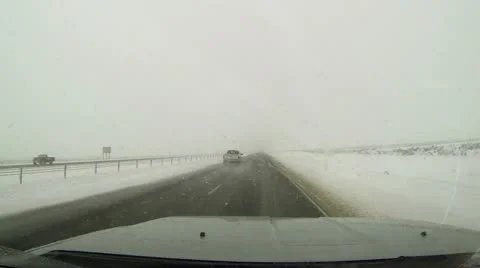 Winter highway driving snow storm through truck window HD 008 Stock Footage
