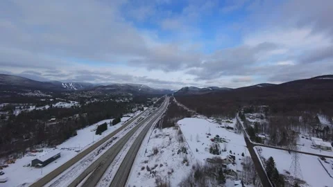 Winter Highway Interchange – Aerial Cinematic View Stock Footage 321659853