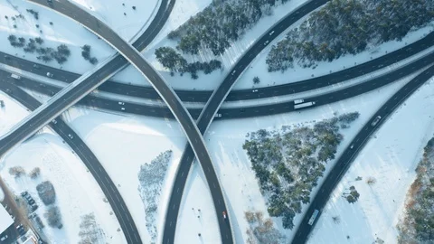 Winter Highway Intersection Aerial View 스톡 동영상 100887997