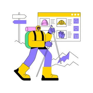 Winter hiking abstract concept vector illustration. Stock Illustration