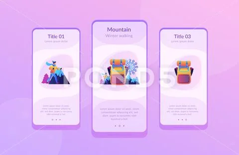 Winter hiking app interface template. Stock Illustration