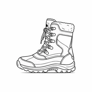 Winter hiking boot illustration, side view, black and white Silhouette Stock-Illustration