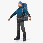 Winter Hiking Clothes Men with Backpack Standing Pose ~ 3D Model