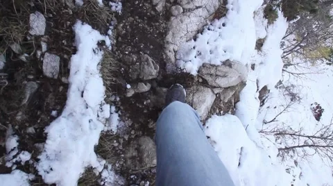 Winter hiking POV Stock Footage 49895194