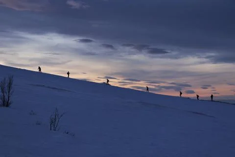 Winter Hiking at Sunset Stock Photos