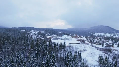 Winter hills river aerial Stock Footage 321102810