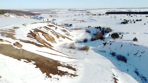 Winter hills rivers forests and lake Stock Footage 196142630