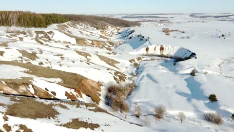 Winter hills rivers forests and lake Stock Footage 196142781