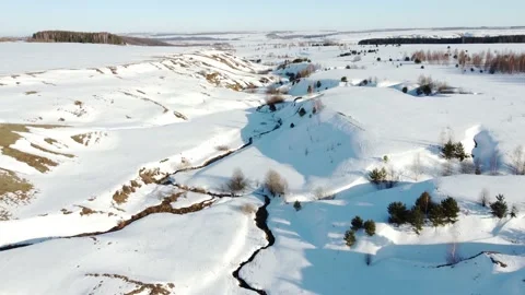 Winter hills rivers forests and lake Stock Footage 196142823