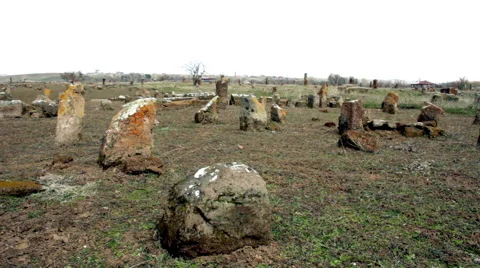 Winter Historic Cemetery - grave stones, rocks view Video stock 67128564