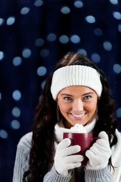 Winter: holding a cup of cocoa Stock Photos