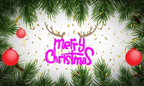 Winter holiday background with fir leaf border. Isolated Christmas Frame with Stock Illustration