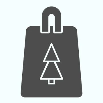 Winter holiday bag solid icon. Shopping package and fir-tree sign with handles 库存插图