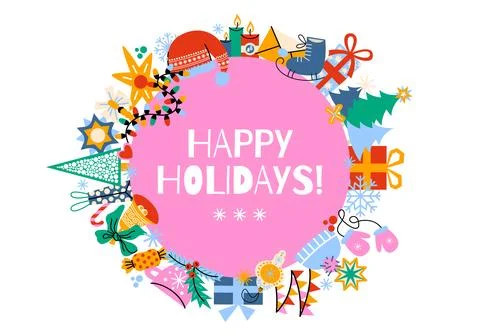 Winter holiday design with round frame for invitations and greeting cards. Stock Illustration