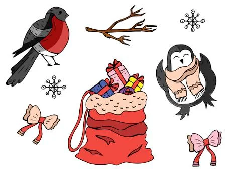 Winter holiday elements in set. Vector cute signs Stock Illustration