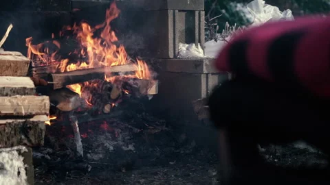 Winter Holiday Fire Pit Stock Footage 254034791