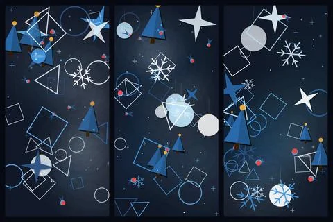 Winter Holiday Geometric Pattern Vertical Banner Set with Abstract Christma.. Stock Illustration
