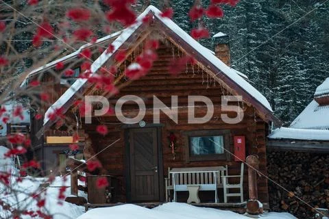 Winter holiday house in forest. Stock Photos