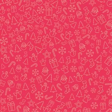 Winter holiday icons pattern on red back Stock Illustration
