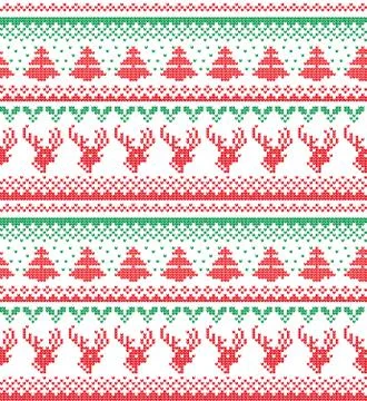 Winter Holiday Knitting Pattern with a Christmas Trees. Christmas Knitting Sw Stock Illustration