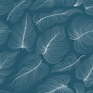 Winter holiday nature seamless pattern. White line drawn flowing leaves Stock Illustration