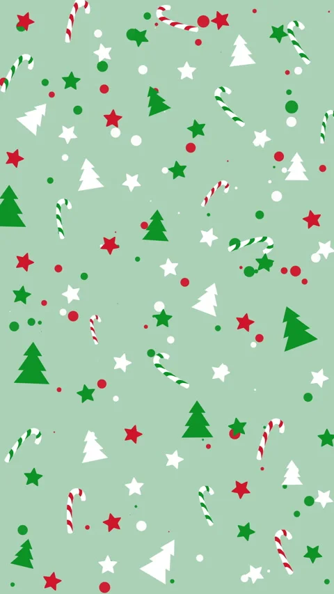 Winter holiday pattern with candy cane, christmas tree and snowflakes on green Stock Footage 295809788