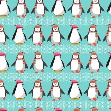 Winter holiday pattern with cute penguins Stock Illustration