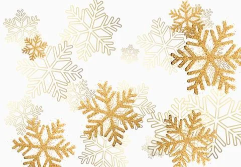 Winter holiday pattern with golden bright shining snowflakes with gold glitter Illustrazione stock