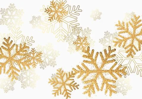 Winter holiday pattern with golden bright shining snowflakes with gold glitter Illustrazione stock