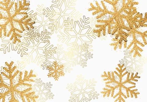 Winter holiday pattern with golden bright shining snowflakes with gold glitter Illustrazione stock