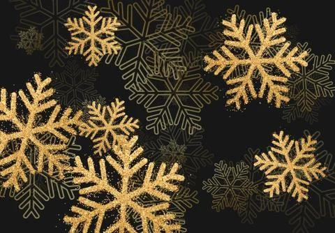 Winter holiday pattern with golden bright shining snowflakes with gold glitter Illustrazione stock