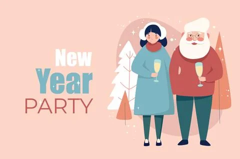 Winter holiday poster template in flat design. Banner layout to New Year and  Stock Illustration