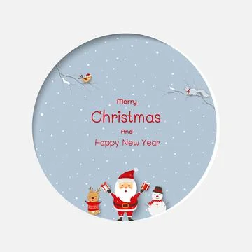 Winter holiday with Santa Claus and friends happy on paper art background Stock Illustration