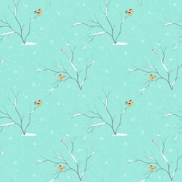 Winter holiday seamless pattern with cute birds happy on winter,design for .. Illustrazione stock
