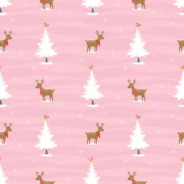 Winter holiday seamless pattern with cute animals wildlife happy on winter Stock Illustration