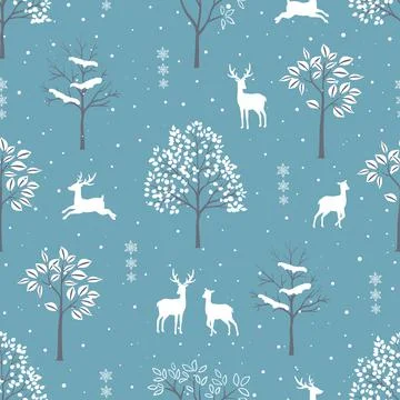 Winter holiday seamless pattern with deers family in the forest for Christmas Illustrazione stock
