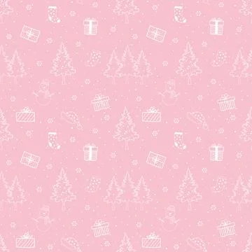 Winter holiday seamless pattern on pink background for decorative,celebrate.. Stock Illustration