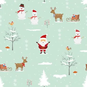 Winter holiday seamless pattern with santa claus and friends happy on winter  Stock Illustration