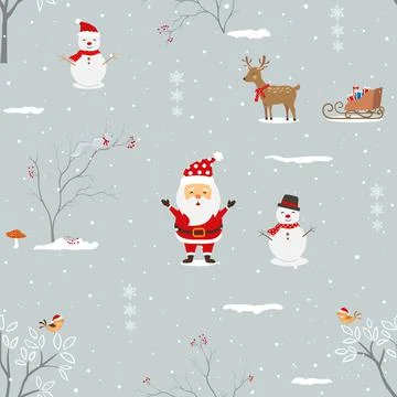Winter holiday seamless pattern with Santa Claus and friends happy on winter  Stock Illustration