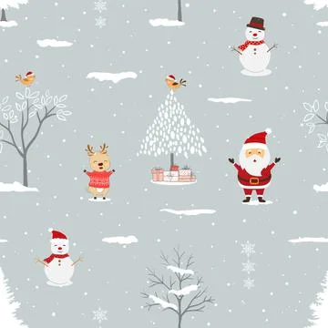 Winter holiday seamless pattern with Santa Claus and friends happy on winter  Stock Illustration