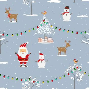Winter holiday seamless pattern with Santa Claus celebrate party on winter ni Stock Illustration